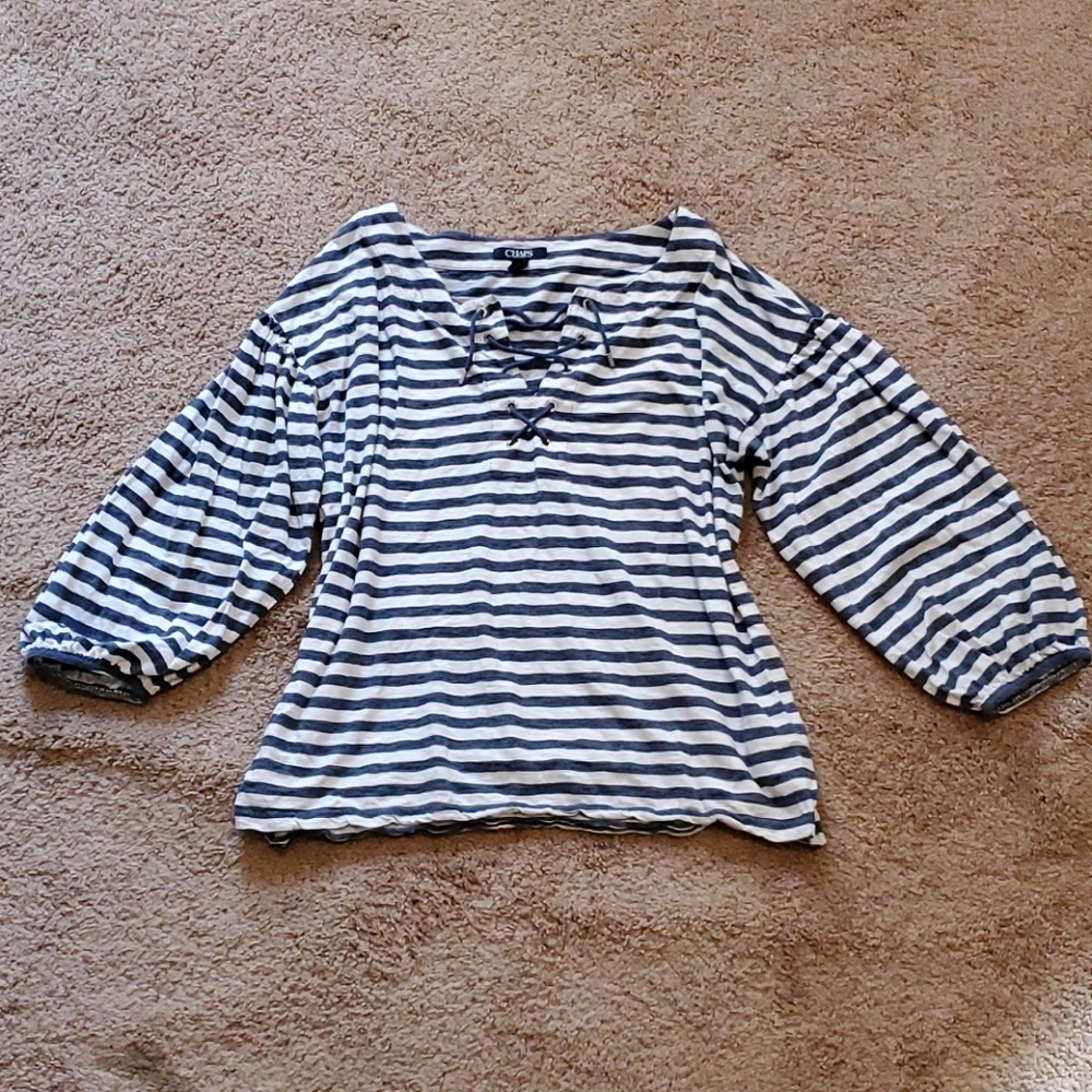 Chaps Striped Balloon Sleeve Top